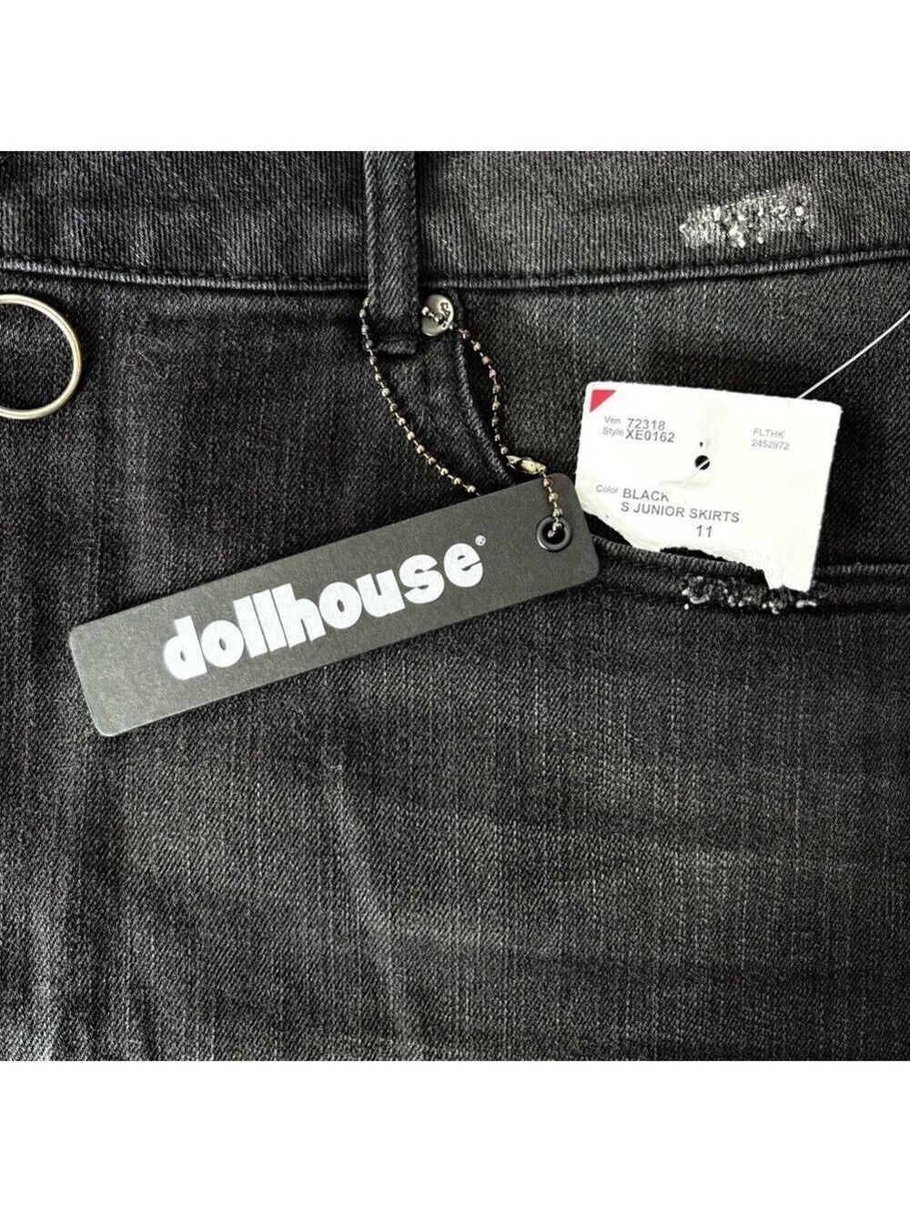 90s Black Mini Skirt O-Ring Metal Zip Denim M Whimsigoth Cyber Y2K Alt Grunge - Picture 10 of 11